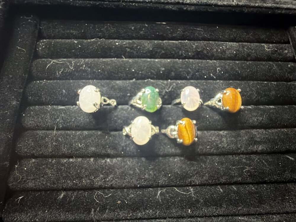 Gemstone Ring Set Natural Stone Silver Band Variety